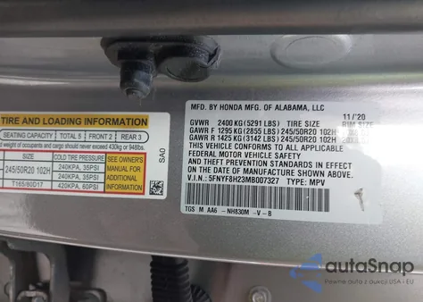 2021 Honda Passport Awd Sport из США, поврежденный, VIN 5FNYF8H23MB007327